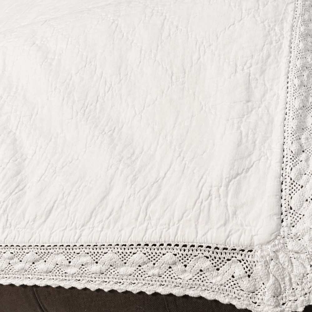 Simply Shabby Chic 3pc Quilt Shams Set Linen Blend Crochet Trim White Full Queen - Picture 5 of 16